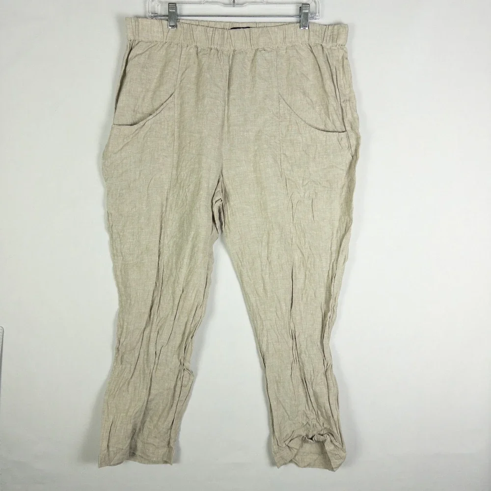 Quince 100% Linen Tapered Pants Womens XL Oatmeal Tan Coastal Minimalist